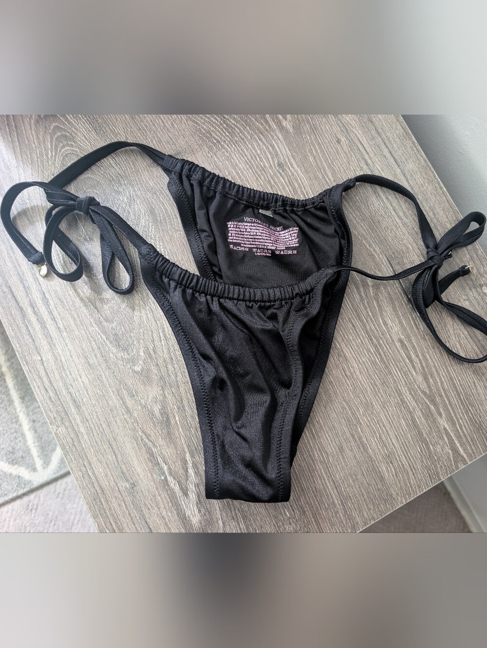 Victoria's Secret Black Thong Style Side Tie Bikini Bottom